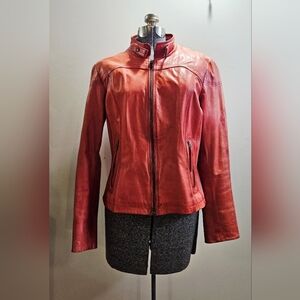 Elegant Women's Red Leather Jacket